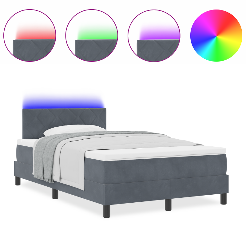 Boxspringbett mit Matratze & LED Dunkelgrau 120x190 cm Samt