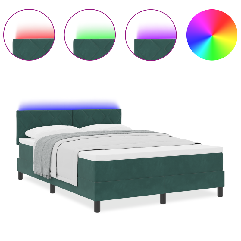 Boxspringbett mit Matratze & LED Dunkelgrün 140x190 cm Velours