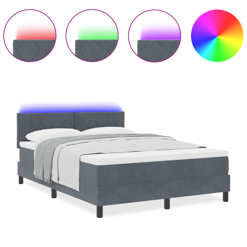 Boxspringbett mit Matratze & LED Dunkelgrau 140x200 cm Velours