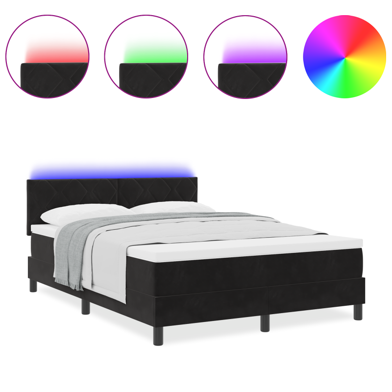 Boxspringbett mit Matratze & LED Schwarz 140x200 cm Samt