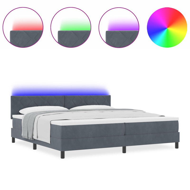 Boxspringbett mit Matratze & LED Dunkelgrau 200x200 cm Samt