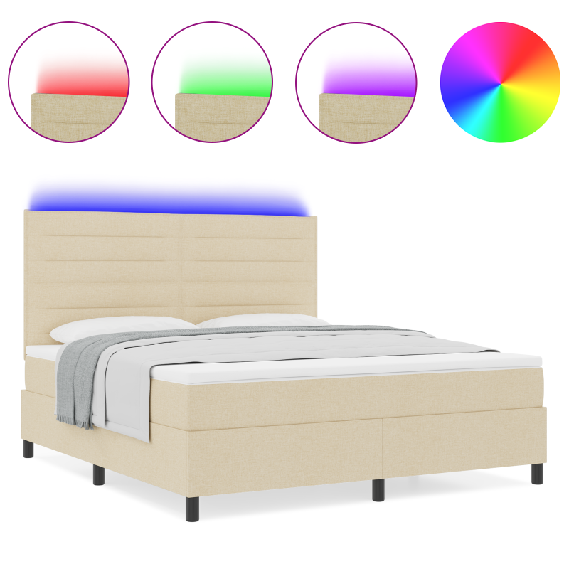 Boxspringbett mit Matratze & LED Creme 160x200 cm Stoff