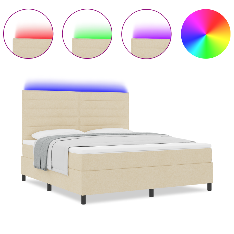 Boxspringbett mit Matratze & LED Creme 180x200 cm Stoff