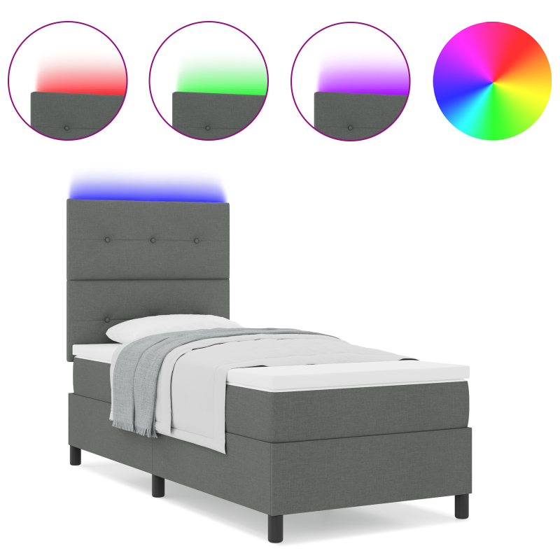 Boxspringbett mit Matratze & LED Dunkelgrau 80x200 cm Stoff