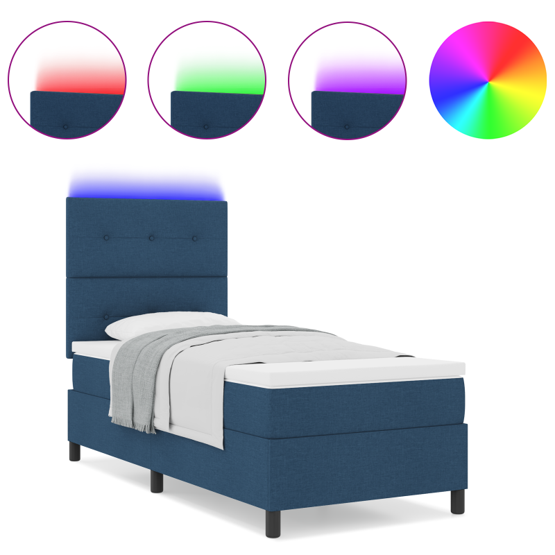 Boxspringbett mit Matratze & LED Blau 90x200 cm Stoff