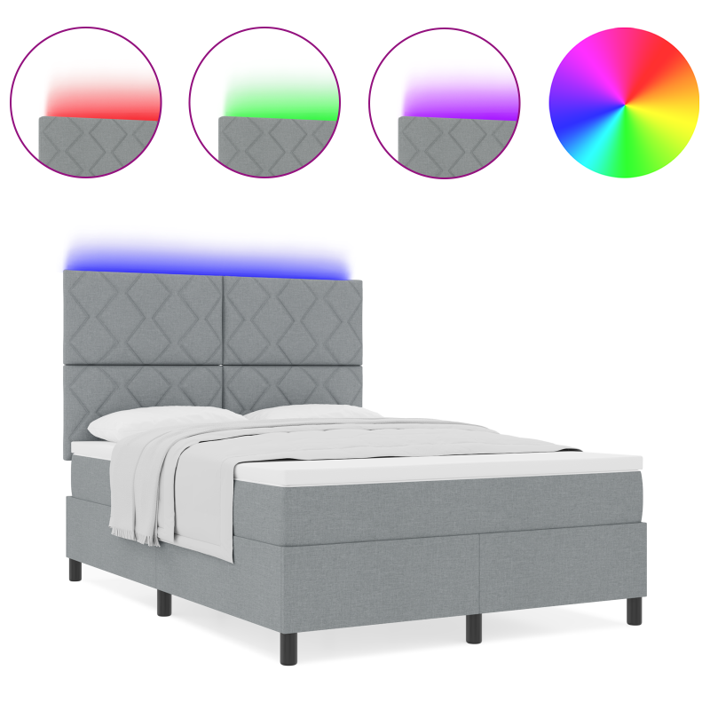 Boxspringbett mit Matratze & LED Licht Grau 140x200 cm Stoff