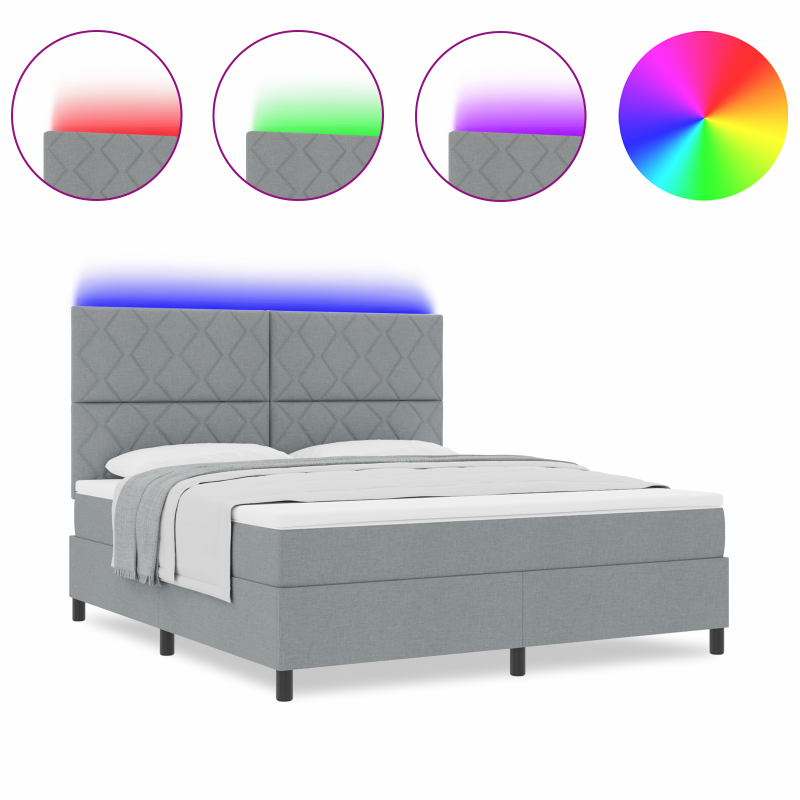 Boxspringbett mit Matratze & LED-Licht Grau 180x200 cm Stoff