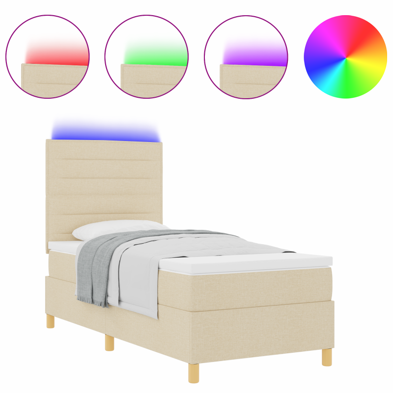 Boxspringbett mit Matratze und LED Creme 90x190 cm Stoff