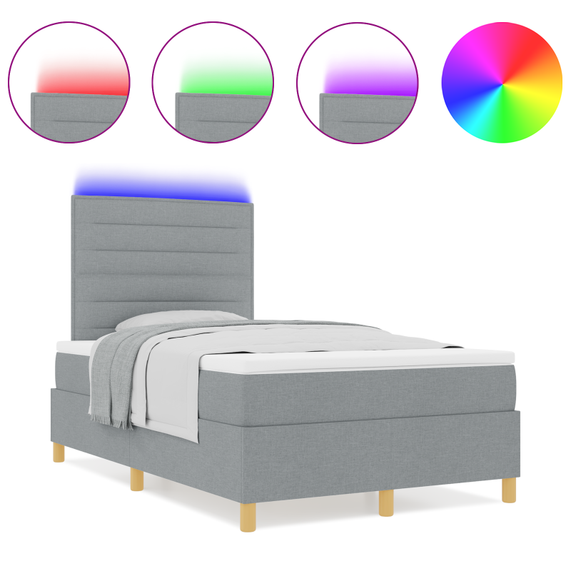 Boxspringbett mit Matratze & LED hellgrau 120x190 cm Stoff
