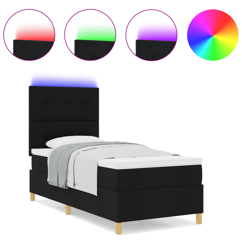 Bettgestell mit Matratze Schwarz Stoff 90 x 200 cm Bettmatratze