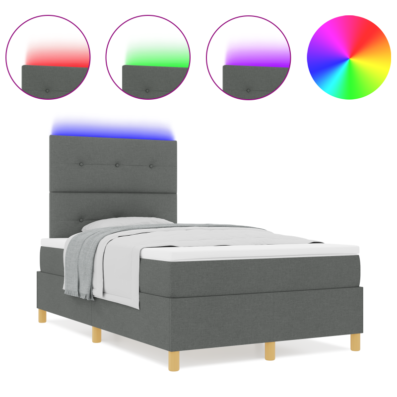 Boxspringbett mit Matratze & LED Dunkelgrau 120x200 cm Stoff
