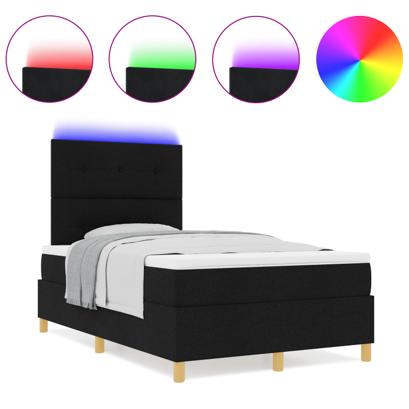 Boxspringbett mit Matratze & LED Schwarz 120x200 cm Stoff