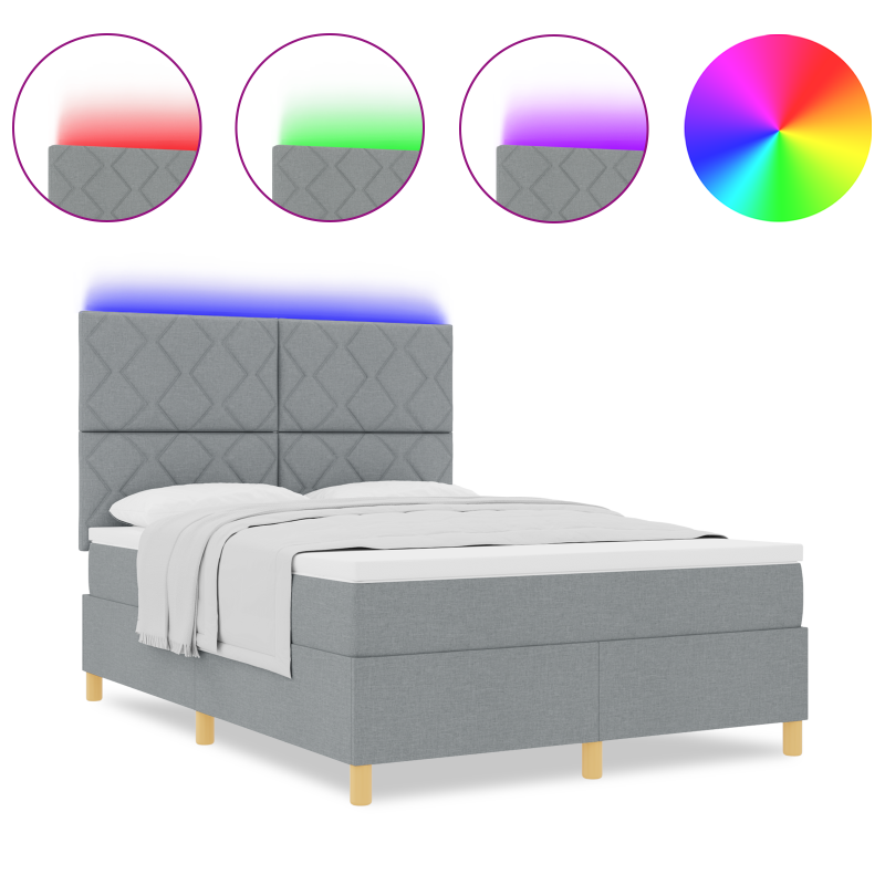 Boxspringbett mit Matratze & LED Licht Grau 140x200 cm Stoff
