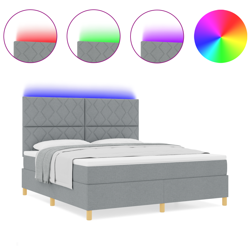Boxspringbett mit Matratze & LED Lichtgrau 180x200 cm Stoff