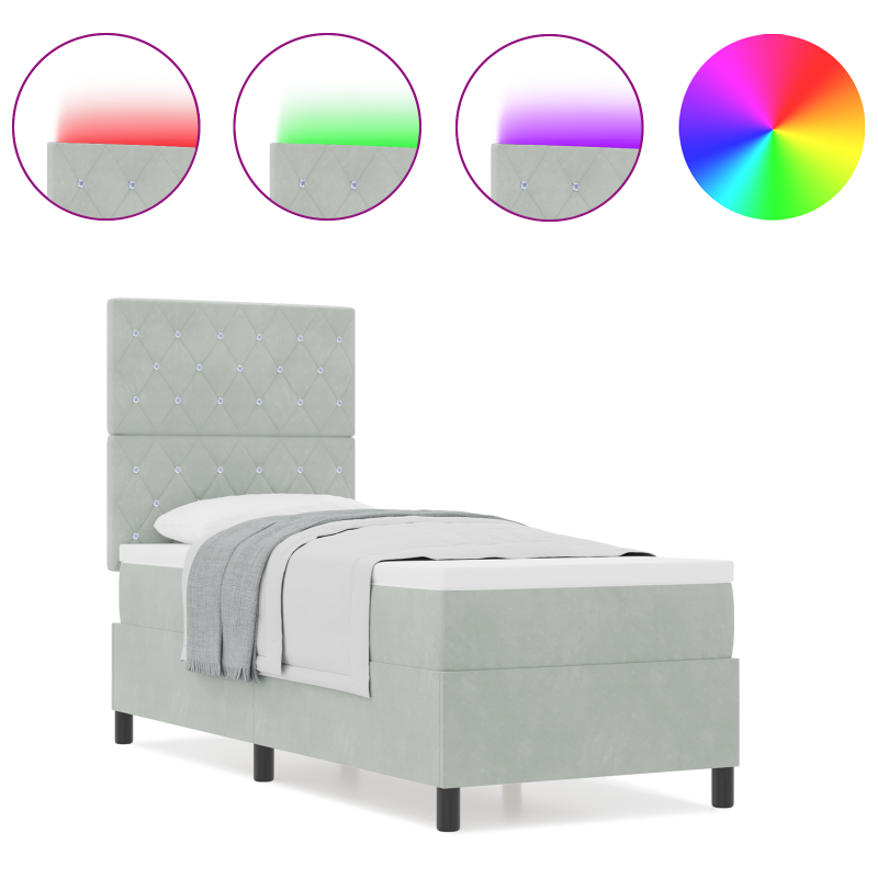 Boxspringbett mit Matratze & LED Licht Grau 80x200 cm Samt