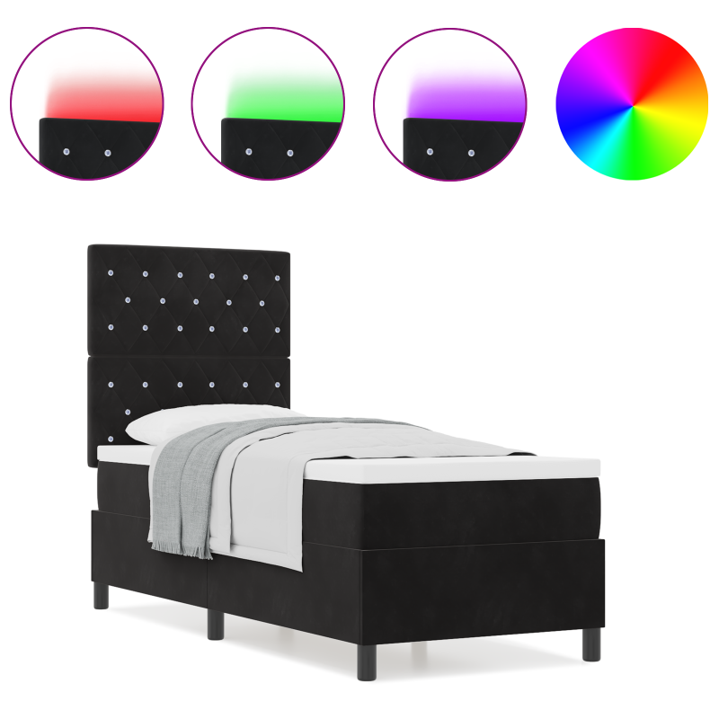 Boxspringbett mit Matratze und LED Schwarz 80x200 cm Samt