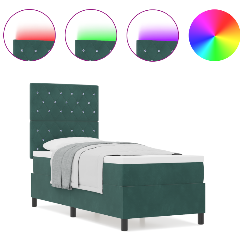 Boxspringbett mit Matratze & LED Dunkelgrün 80x200 cm Velours