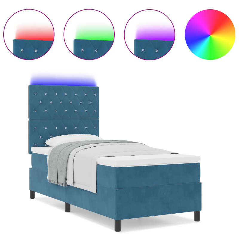 Boxspringbett mit Matratze & LED Dunkelblau 100x200 cm Samt
