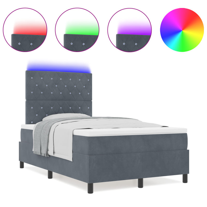 Boxspringbett mit Matratze & LED Dunkelgrau 120x200 cm Samt