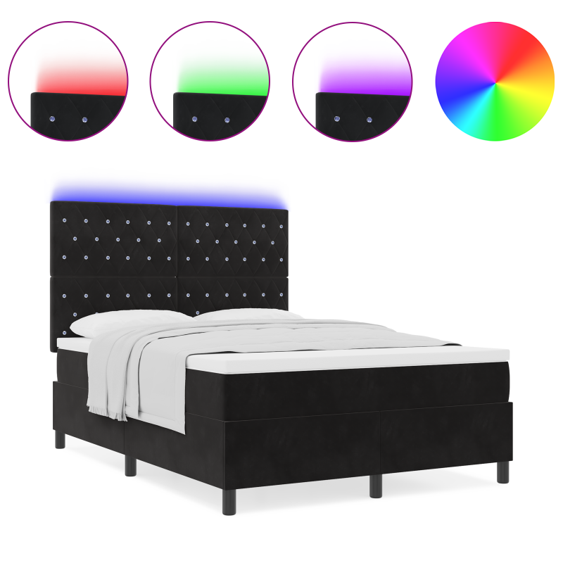 Boxspringbett mit Matratze & LED Schwarz 140x200 cm Velvet