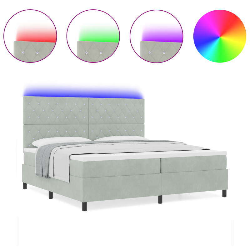 Boxspringbett mit Matratze & LED Licht Grau 200x200 cm Velours