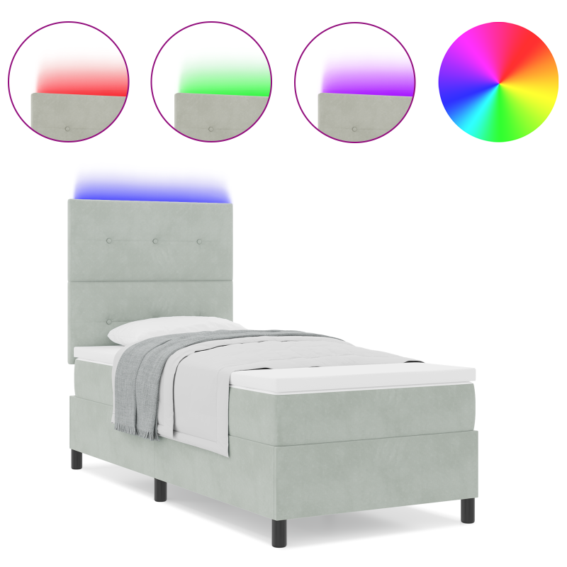 Boxspringbett mit Matratze & LED Licht Grau 80x200 cm Samt