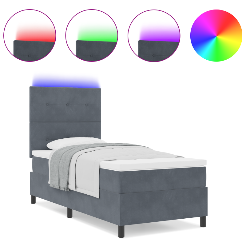 Boxspringbett mit Matratze & LED Dunkelgrau 80x200 cm Samt