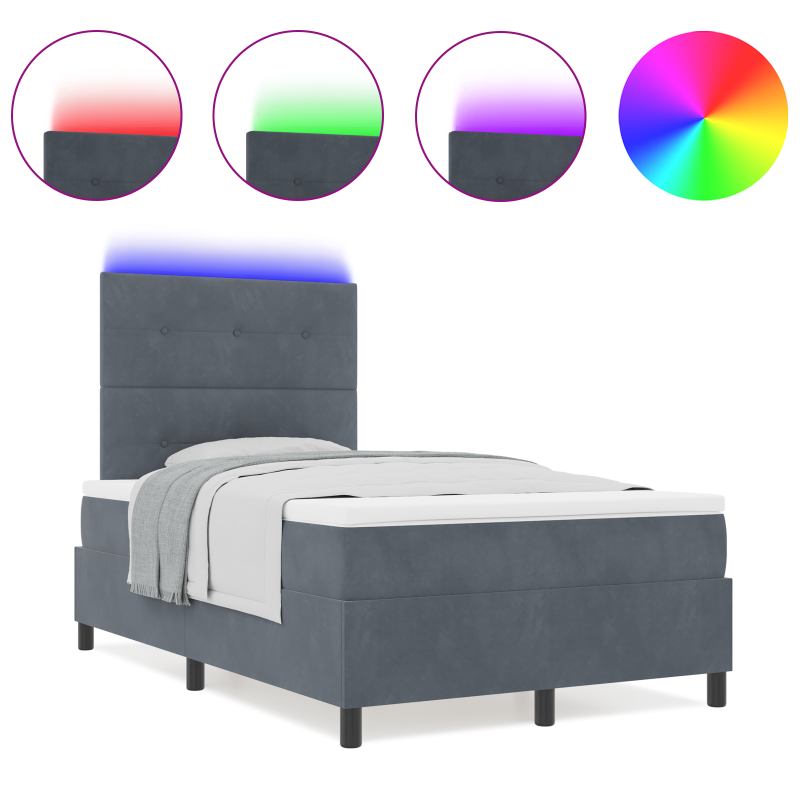 Boxspringbett mit Matratze & LED Dunkelgrau 120x200 cm Samt