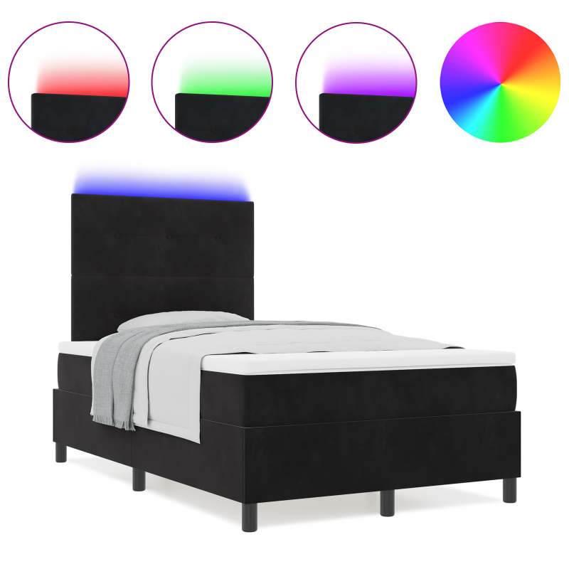 Boxspringbett mit Matratze & LED Schwarz 120x200 cm Samt