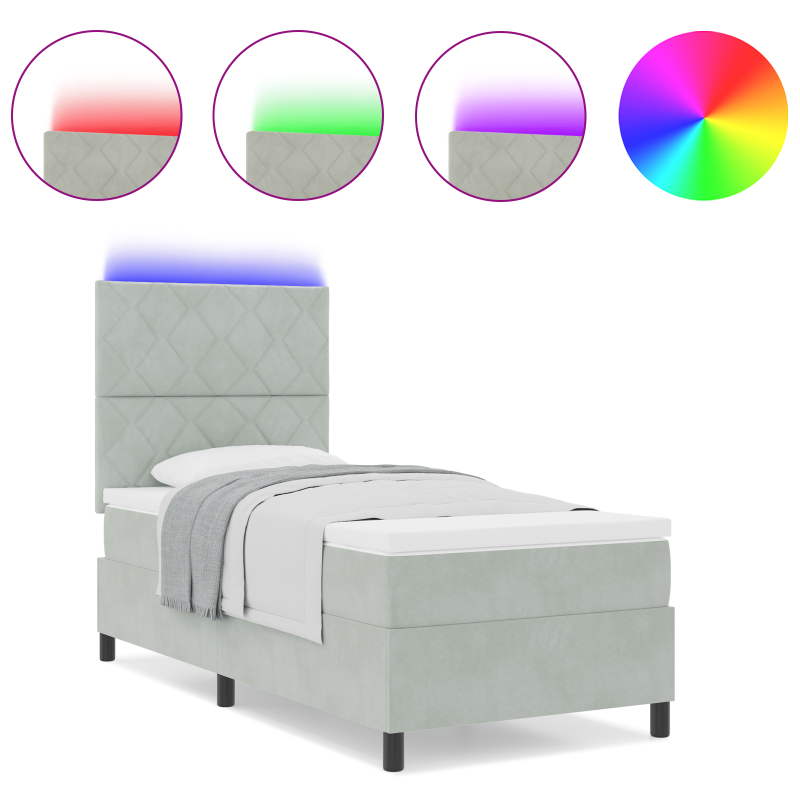 Boxspringbett mit Matratze & LED Hellgrau 100x200 cm Samt