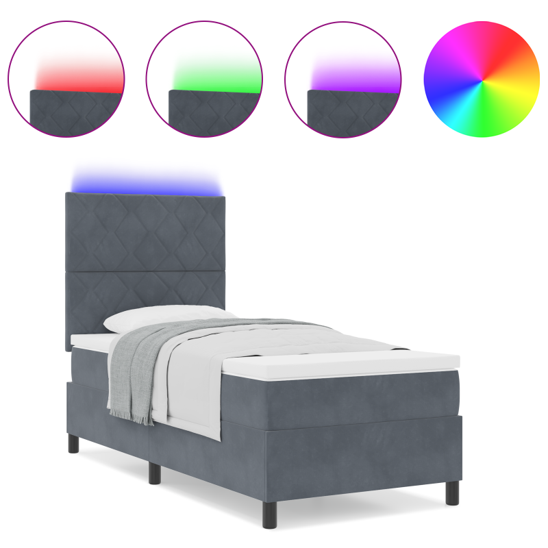 Boxspringbett mit Matratze und LED Dunkelgrau 100x200 cm Samt