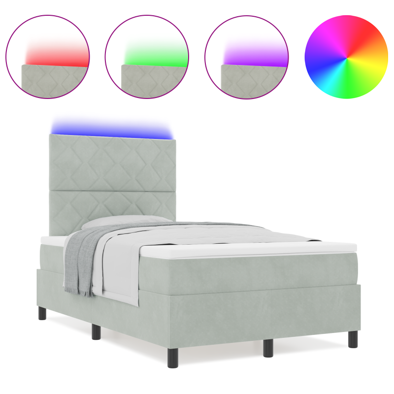Boxspringbett mit Matratze & LED Licht Hellgrau 120x190 cm Samt