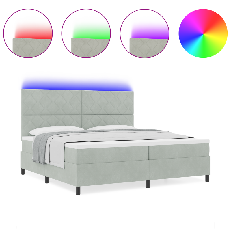 Boxspringbett mit Matratze & LED Licht Grau 200x200 cm Samt