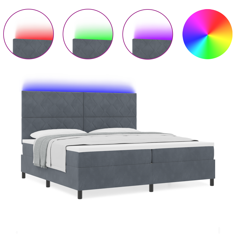 Boxspringbett mit Matratze & LED Dunkelgrau 200x200 cm Velvet