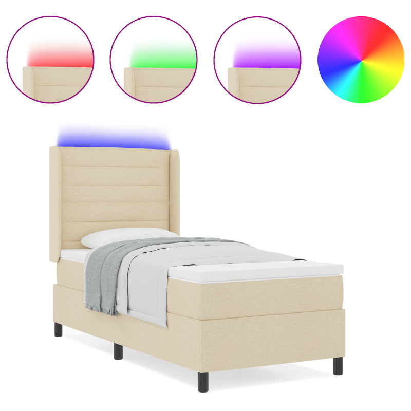 Boxspringbett mit Matratze & LED Creme 90x190 cm Stoff