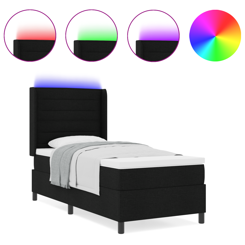 Boxspringbett mit Matratze & LED Schwarz 100x200 cm Stoff