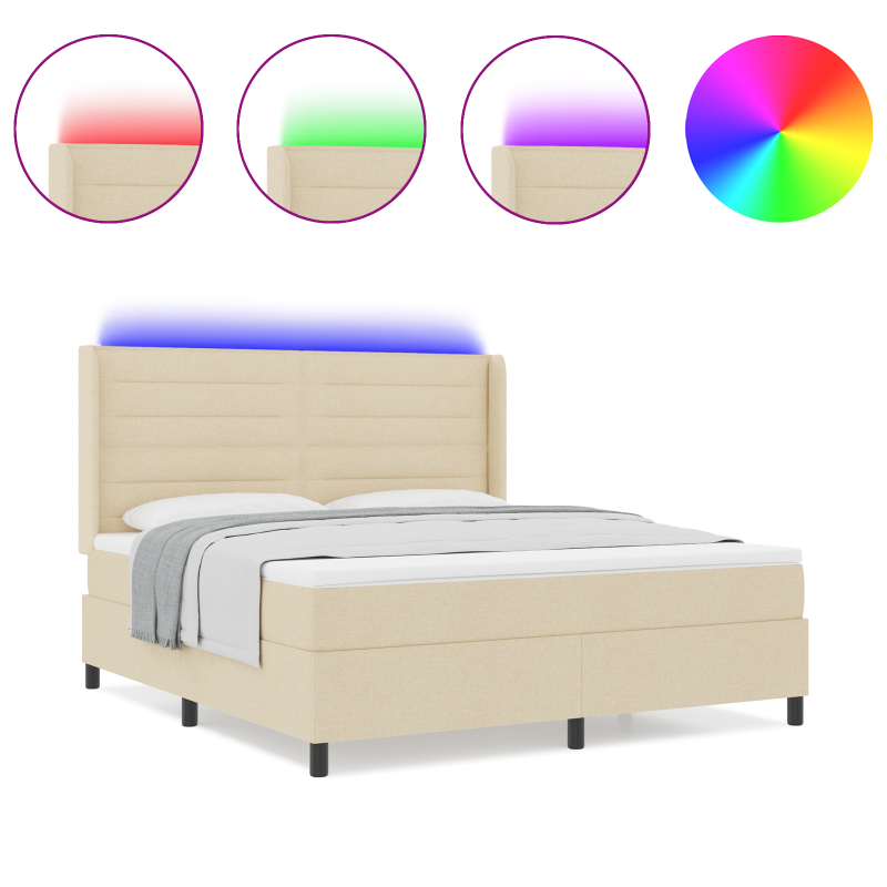 Boxspringbett mit Matratze & LED Creme 180x200 cm Stoff
