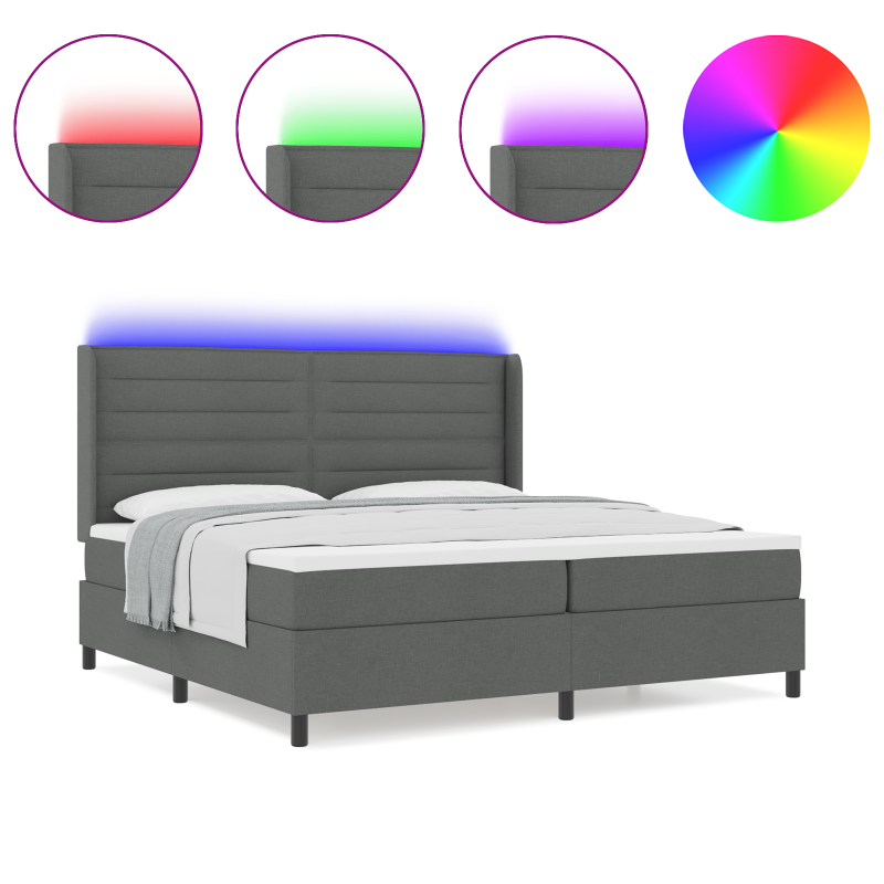 Boxspringbett mit Matratze & LED Dunkelgrau 200x200 cm Stoff