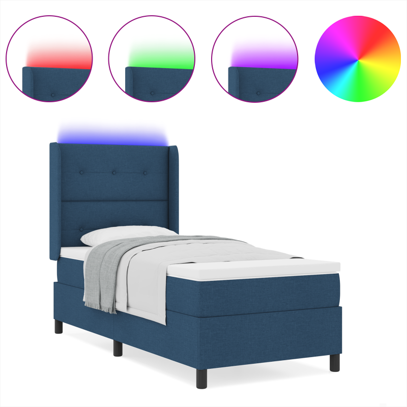 Boxspringbett mit Matratze & LED Blau 90x200 cm Stoff