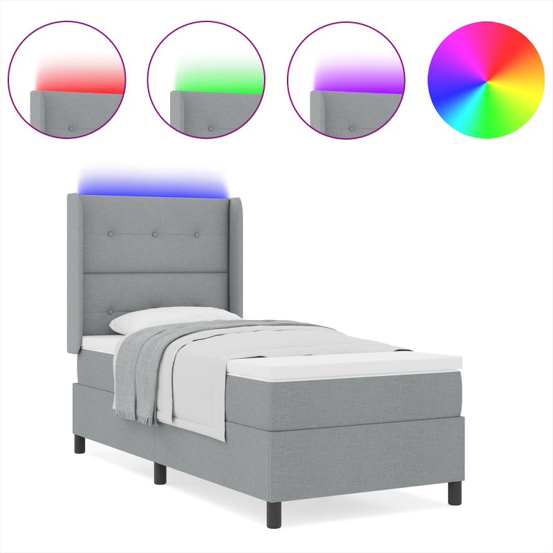 Boxspringbett mit Matratze und LED Licht Grau 100x200 cm Stoff