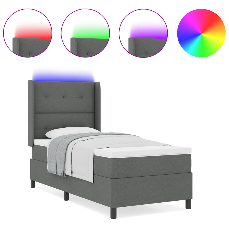 Boxspringbett mit Matratze & LED Dunkelgrau 100x200 cm Stoff