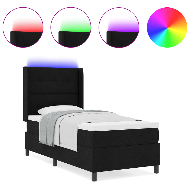Boxspringbett mit Matratze und LED Schwarz 100x200 cm Stoff