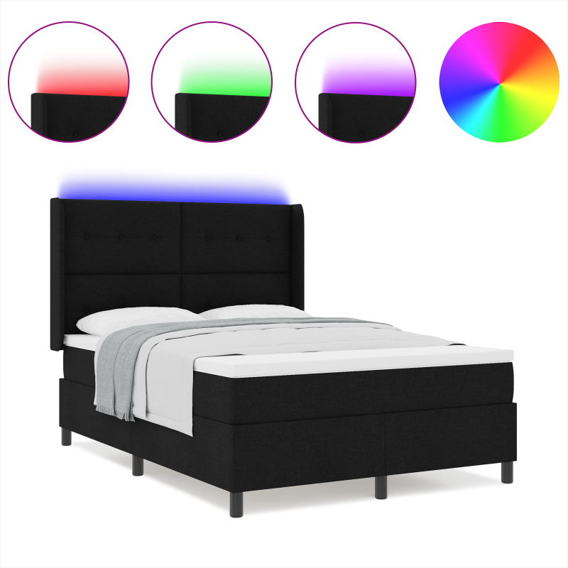 Boxspringbett mit Matratze & LED Schwarz 140x200 cm Stoff