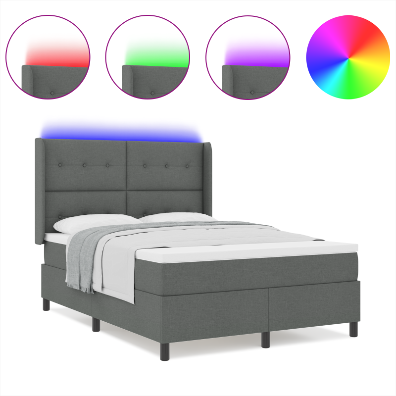 Boxspringbett mit Matratze & LED Dunkelgrau 160x200 cm Stoff
