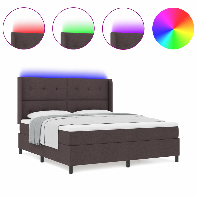 Boxspringbett mit Matratze & LED Dunkelbraun 180x200 cm Stoff