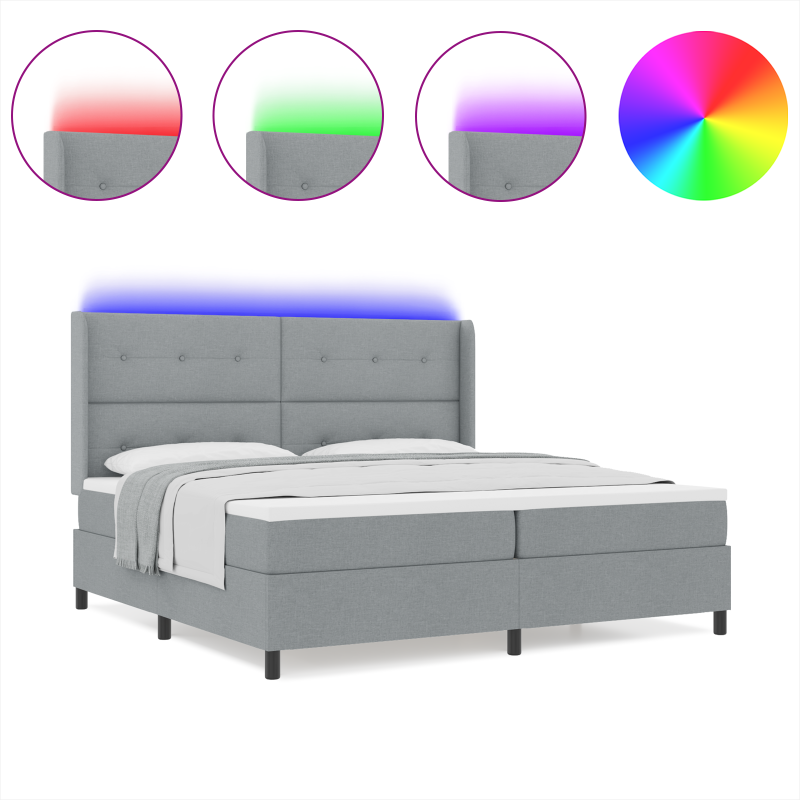 Boxspringbett mit Matratze & LED Licht Grau 200x200 cm Stoff
