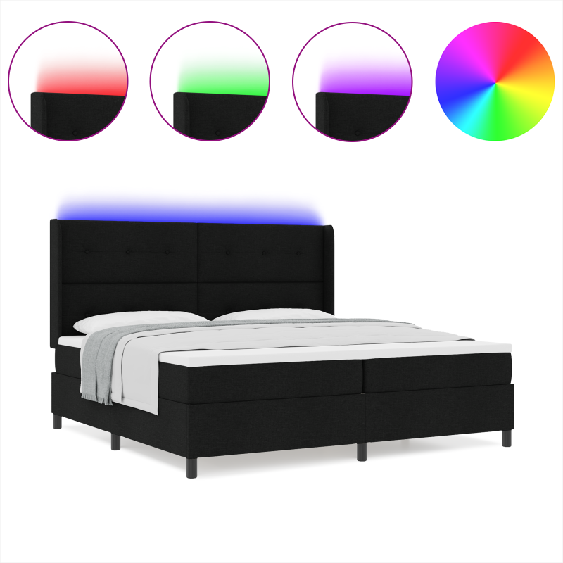 Boxspringbett mit Matratze & LED Schwarz 200x200 cm Stoff