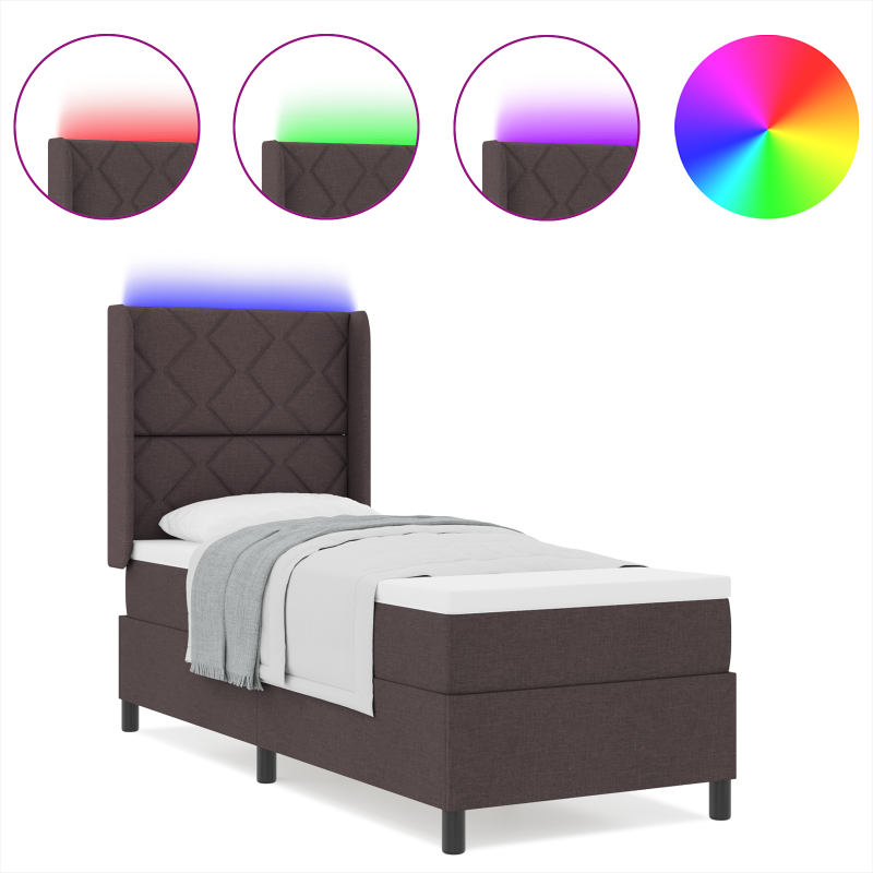 Boxspringbett mit Matratze & LED Dunkelbraun 80x200 cm Stoff