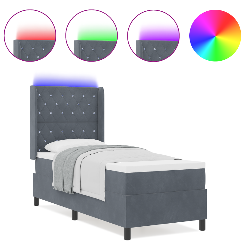 Boxspringbett mit Matratze & LED Dunkelgrau 80x200 cm Samt