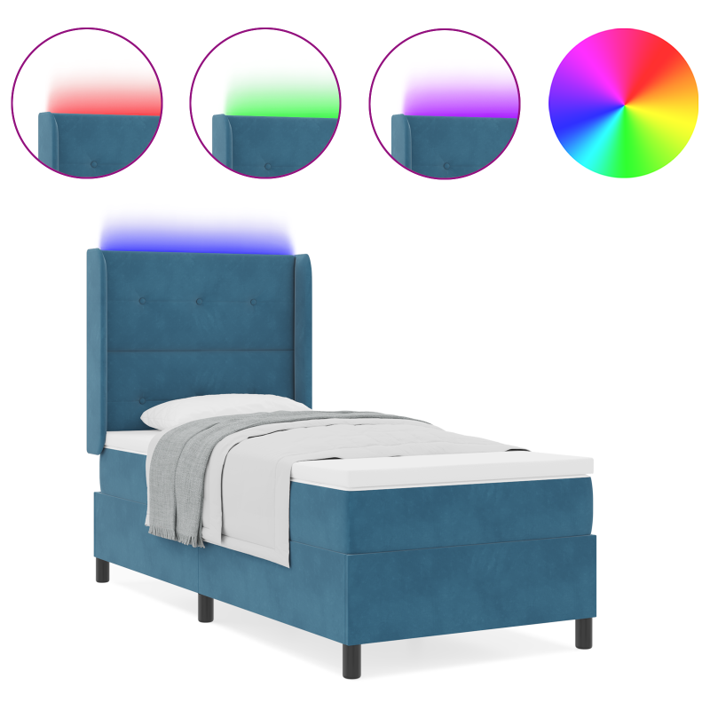 Boxspringbett mit Matratze & LED Dunkelblau 90x200 cm Samt